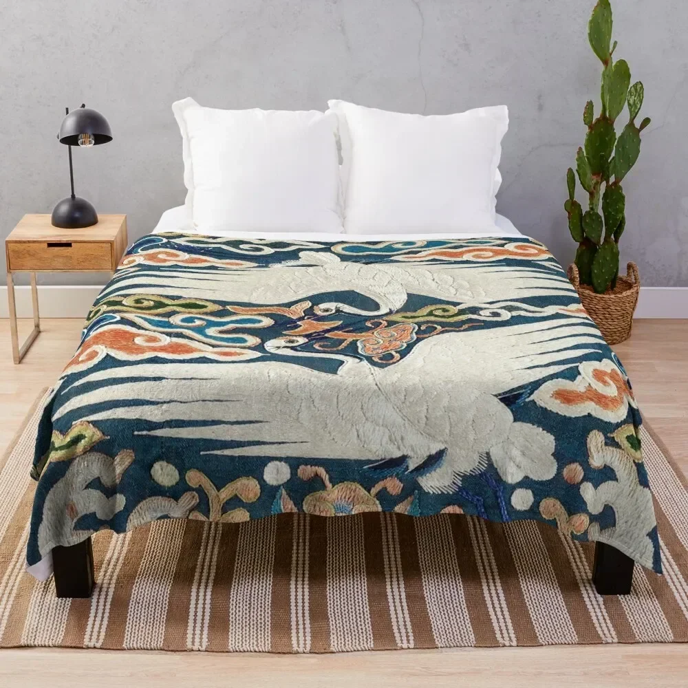 

Joseon Dynasty Korean Tapestry Asian Cranes Throw Blanket Elegant Warm Throw Blanket for Hotel Home