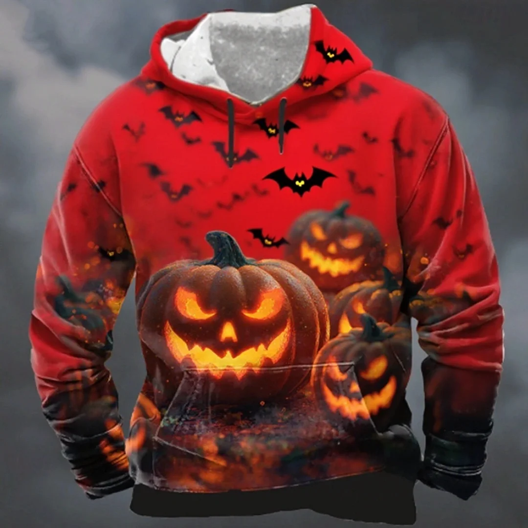 

New Halloween Theme Men's Hoodie Funny 3D Printed Pumpkin Head Sweatshirts Y2K Long Sleeve Pullover Tops Oversized Men Clothing