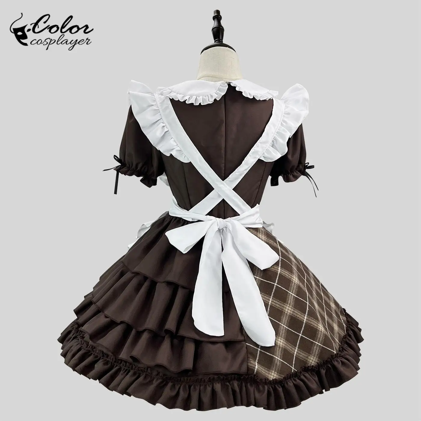 Color Cosplayer Detective Suit Anime Cosplay Costume Maid Dress Lolita with Apron Brown Lolita Women Dress Short Sleeved Outfit