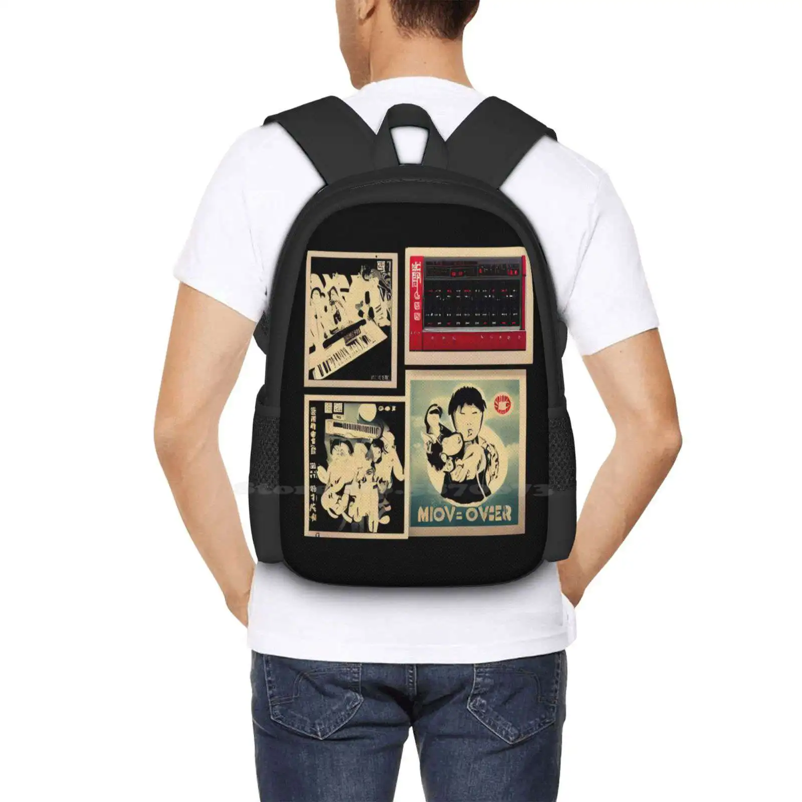 Japanese Retro Manga Synthesizer New Arrivals Unisex Bags Student Bag Backpack Vintage Synthesizer Manga Music Techno Edm