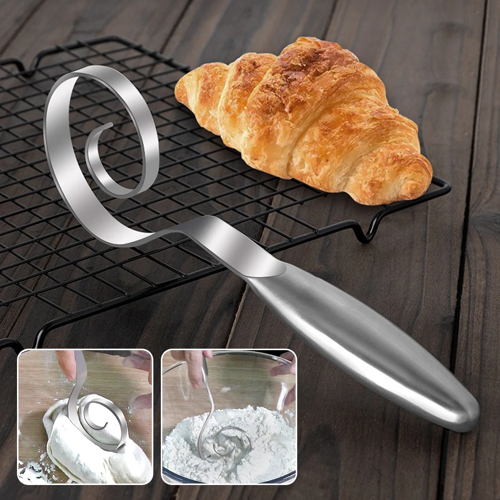 Batedor de massa dinamarquês, ferramenta de raspagem sem emenda de aço inoxidável, liquidificador de massa de mão antiaderente manual para ferramenta de cozimento de pão de massa fermentada