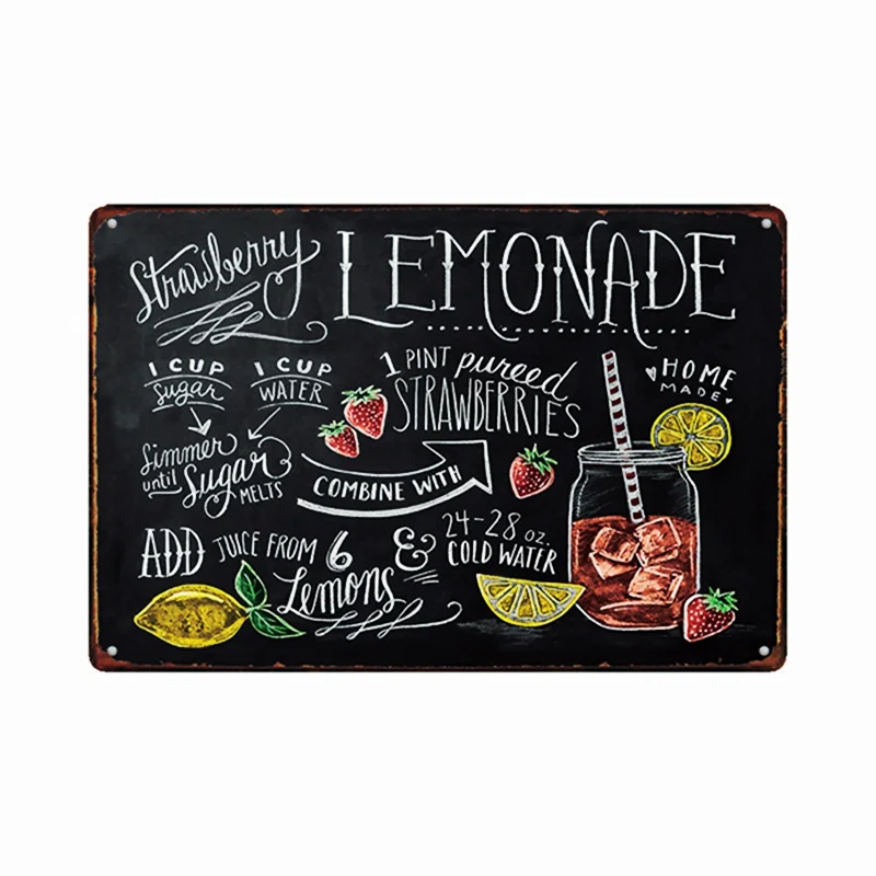 Vintage metalen blikken borden, cacao zoete thee tijd, koken muur kunst, schilderen, bar, pub, café, keuken decor, cocktail retro plaque