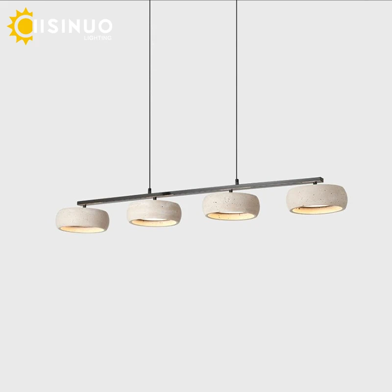 Wabi Sabi Pendant Lamp Yellow Cave Round Stone Chandelier 4-head LED Dining Room Light Adjustable Hanging for Dining Room Decora