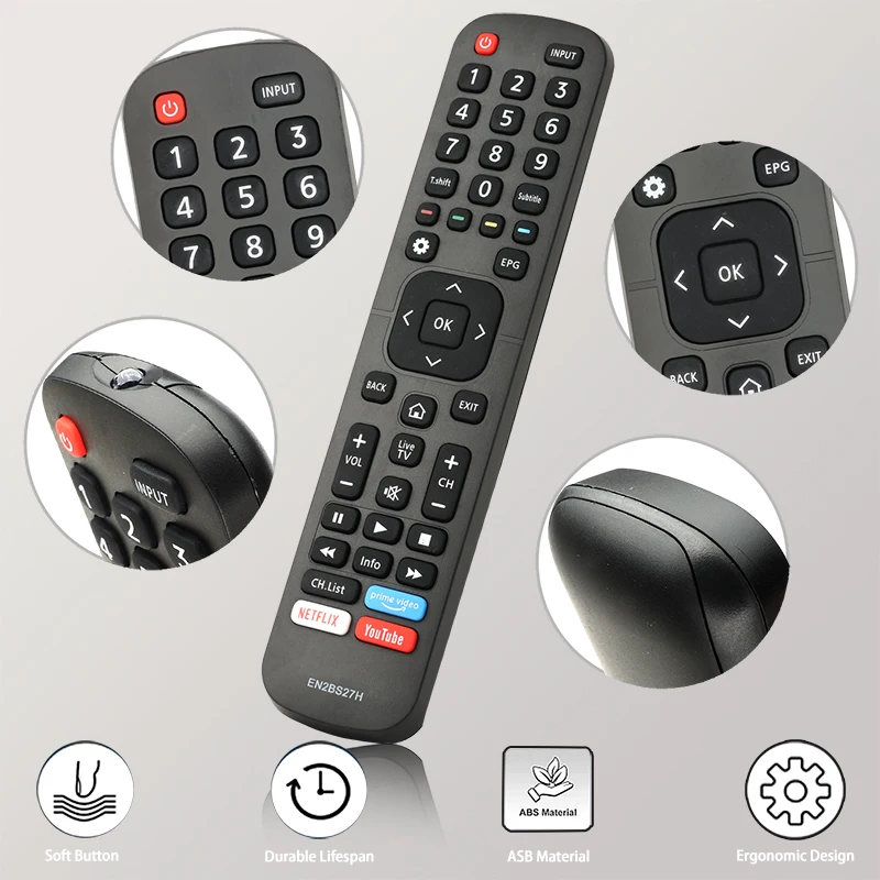 For EN2BS27H Hisense-Smart-TV-Remote-Control-Replacement With Netflix PrimeVideo YouTube Buttons, For Hisense Smart TV 43A7100F