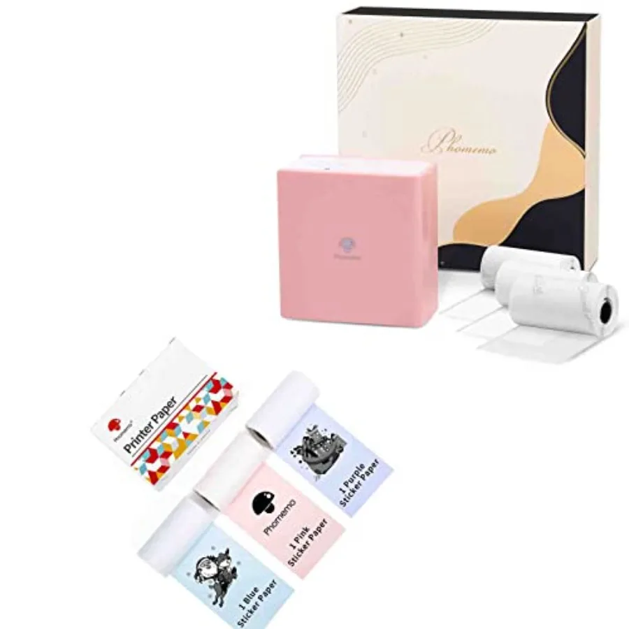 

Mini Pocket Printer- M02 Portable Thermal Tiny Photo Printer with 3 Rolls Paper for Home School Office Compatible with iOS and