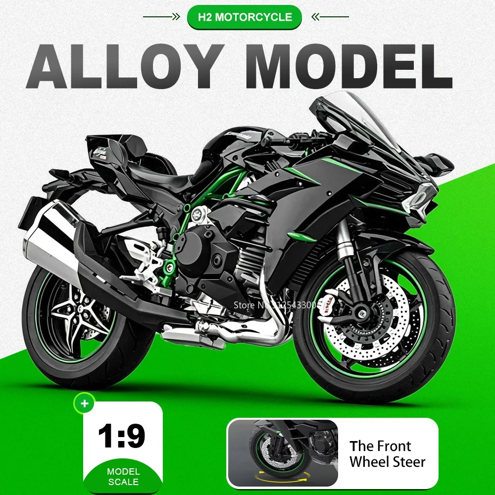 

1:9 Scale H2 Hayabusa Car Model Toy Shock Absorption Front Wheel Steer Models Frame Detachable Motorcycle Office Decorations