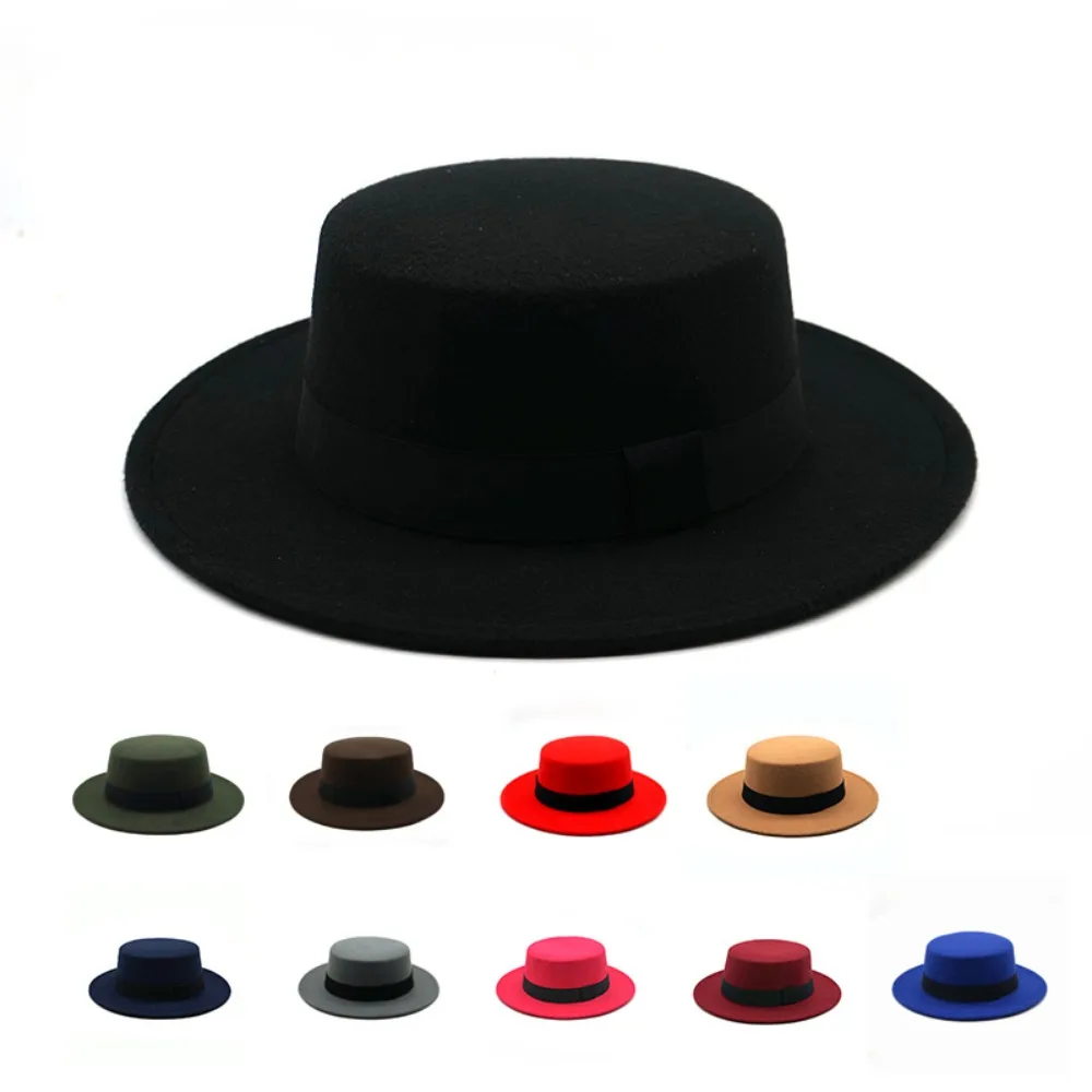 Sombrero Fedora de Lana Unisex Estilo Retro Británico con Cinta Negra, Sombrero Cálido de Invierno