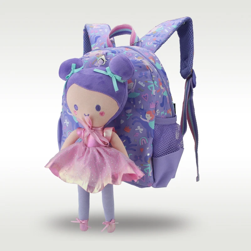 حقائب ظهر مدرسية لرياض الأطفال حقيبة ظهر للفتيات والأطفال من القطيفة للأطفال دمية باليه أرجوانية 1 2 3 4 سنوات 11 بوصة