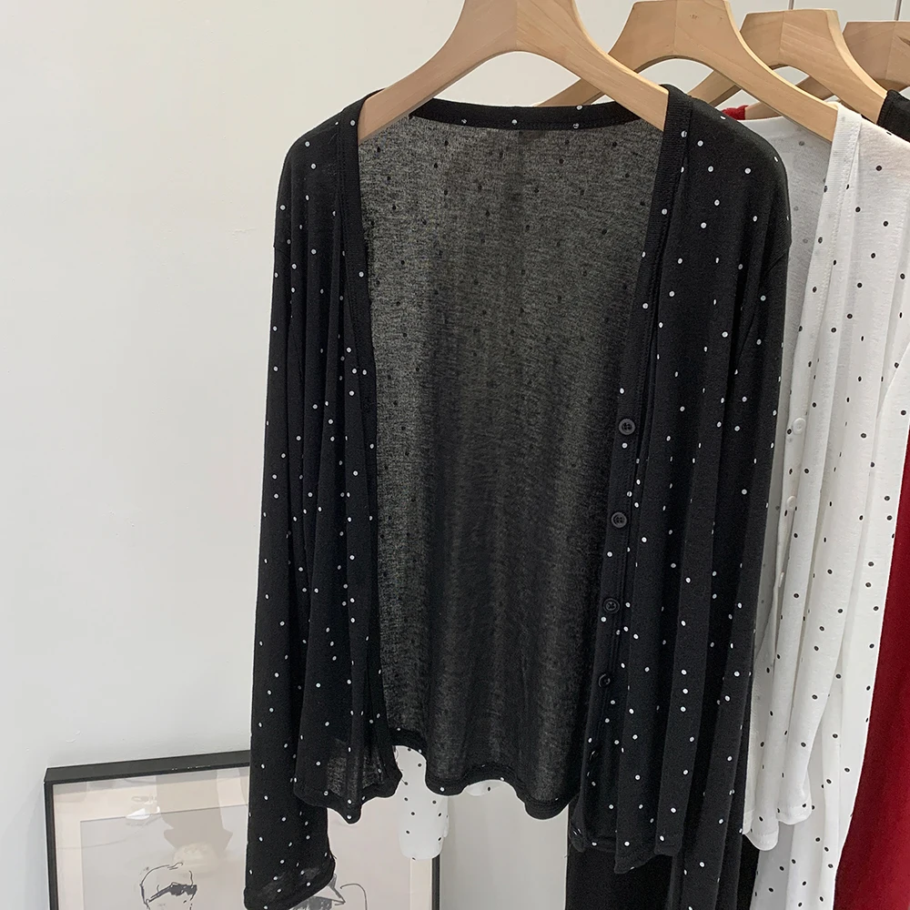 Cardigan de Protection solaire d'été léger à pois, T-Shirt d'extérieur à manches longues, simple boutonnage, haut polyvalent pour femmes
