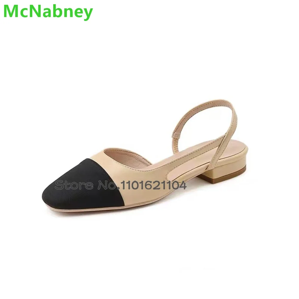Round Toe Short Heel Pumps For Female Women 2024 Back Strap Slingback Mixed Colors Shallow Elegant Luxury Simple Design Shoes