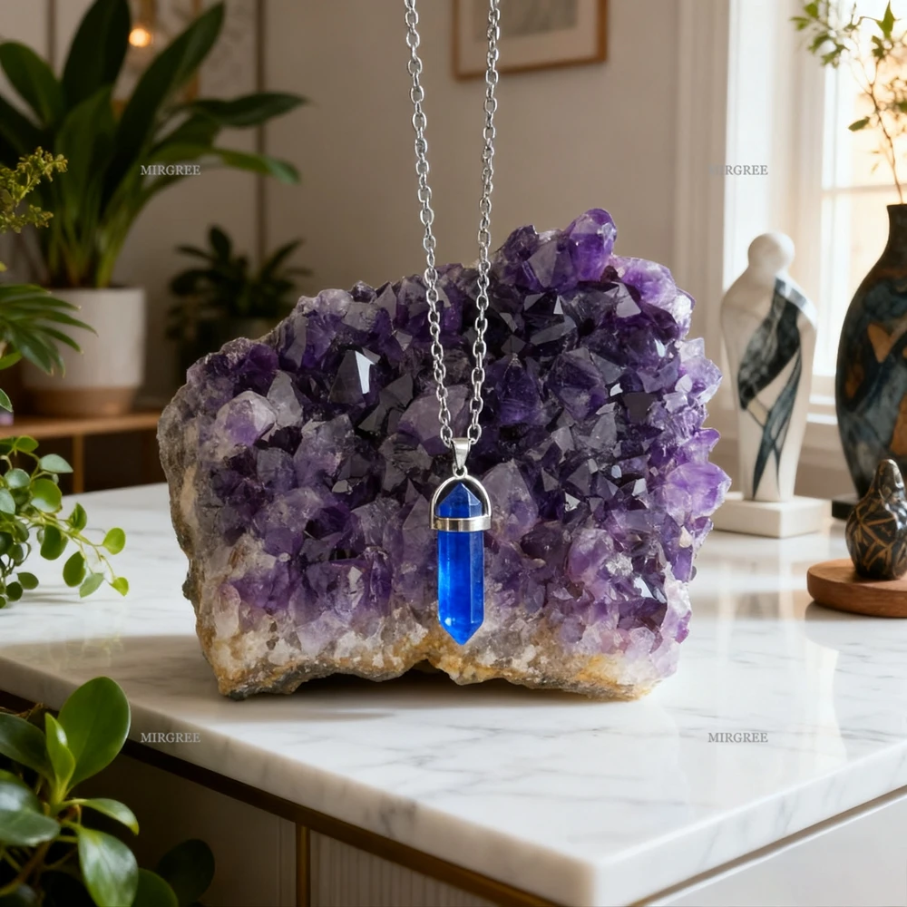 2 قطعة مجموعات الجمشت الطبيعية و قلادة اللازورد مجموعة ، ديكور المنزل بلورات الشفاء ، الهدايا الروحية لعشاق الكريستال #5
