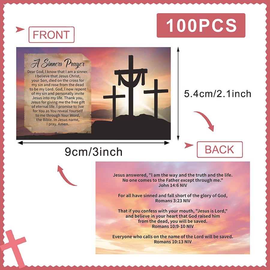 100 Stück Evangeliumskarten, Sinner's Prayer Bibelvers-Karten doppelseitig, christliche Glaubens-Taschenkarten zum Teilen – Detail 2