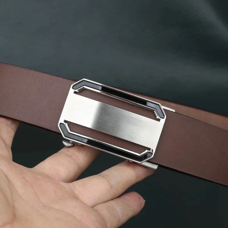 Handmade black border buckle light coffee color men's genuine cow leather belt imported from Italy, top layer cowhide belt, 304