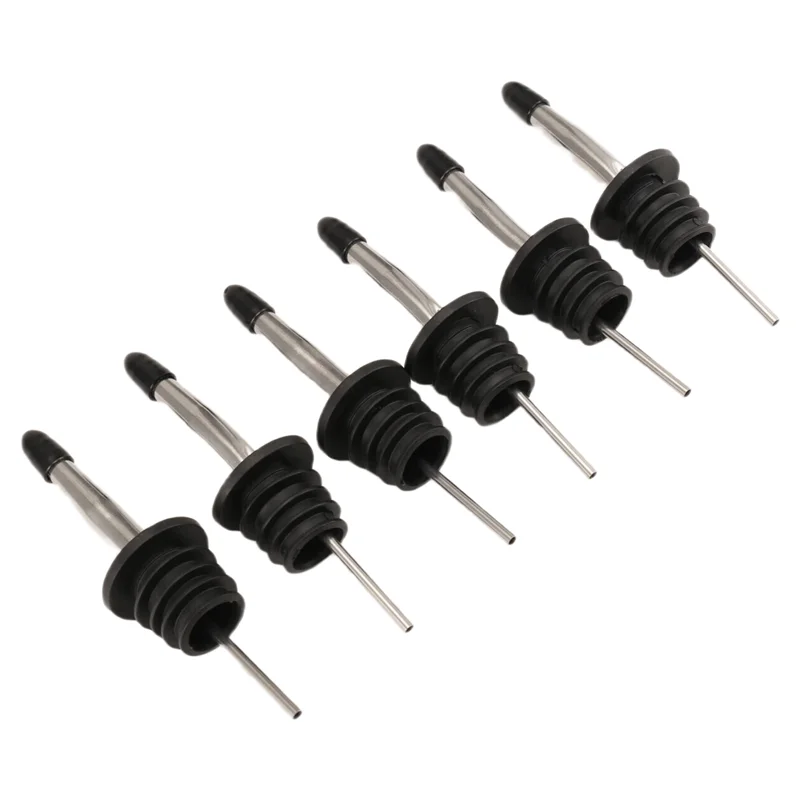 AB34-6Pcs Stainless Steel Pourers,Speed Pourer, Liquor Bottle Pourers And Vinegar Tapered Stopper Spout,With Sealed Dust Caps