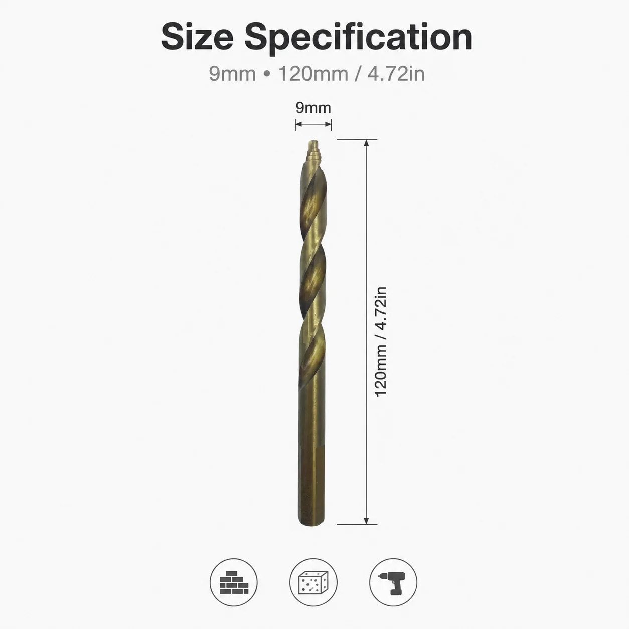 9mm HSS Titanium Coated Drill Bit 120mm Length Multipurpose Drilling Bit For Wood Metal Acrylic Power Drill Parts