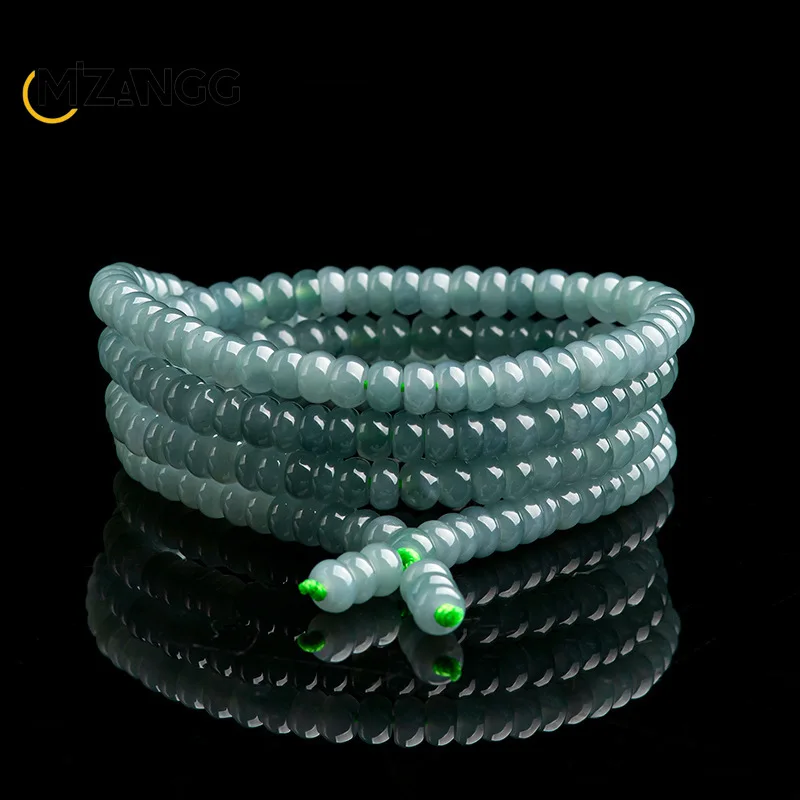 High-grade Natural Myanmar Jadeite Blue Water Abacus Bead Necklace Ice Kind of Men's and Women's Jade Bracelet Luxury Jewelry