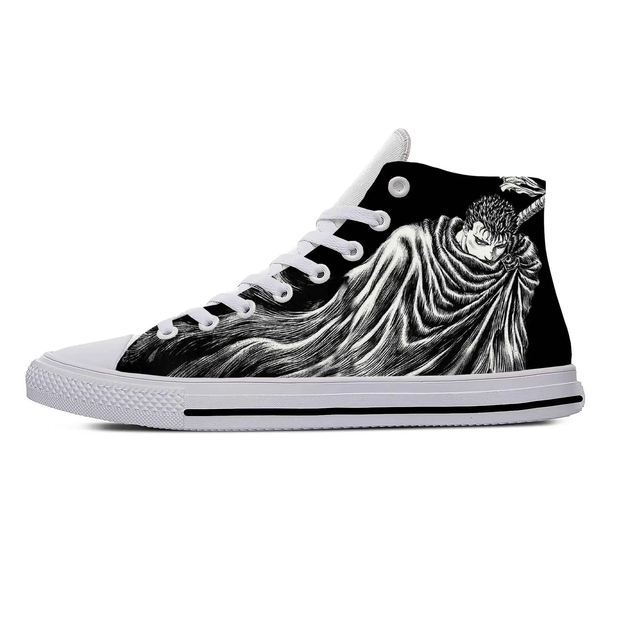 Anime Manga Cartoon Berserk Guts Black Swordsman Casual Cloth Shoes High Top Lightweight Breathable 3D Print Men Women Sneakers