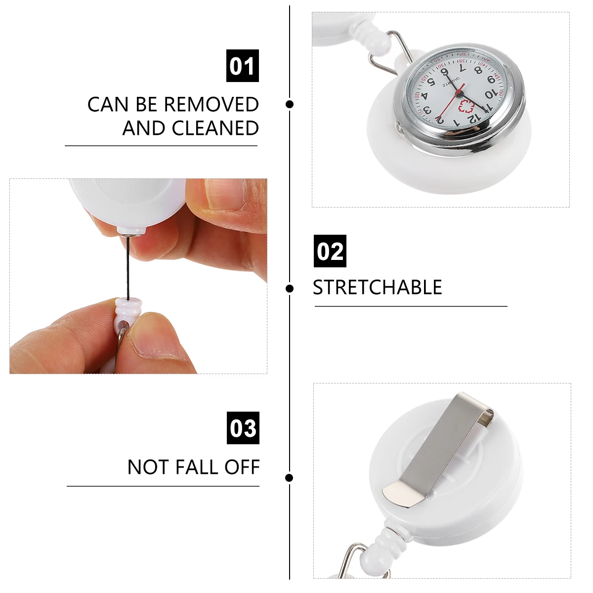 

Nurse Watch Durable Silicone Cover Removable Clean Design Lightweight Retractable Watches Medical Hospital Chest Clip
