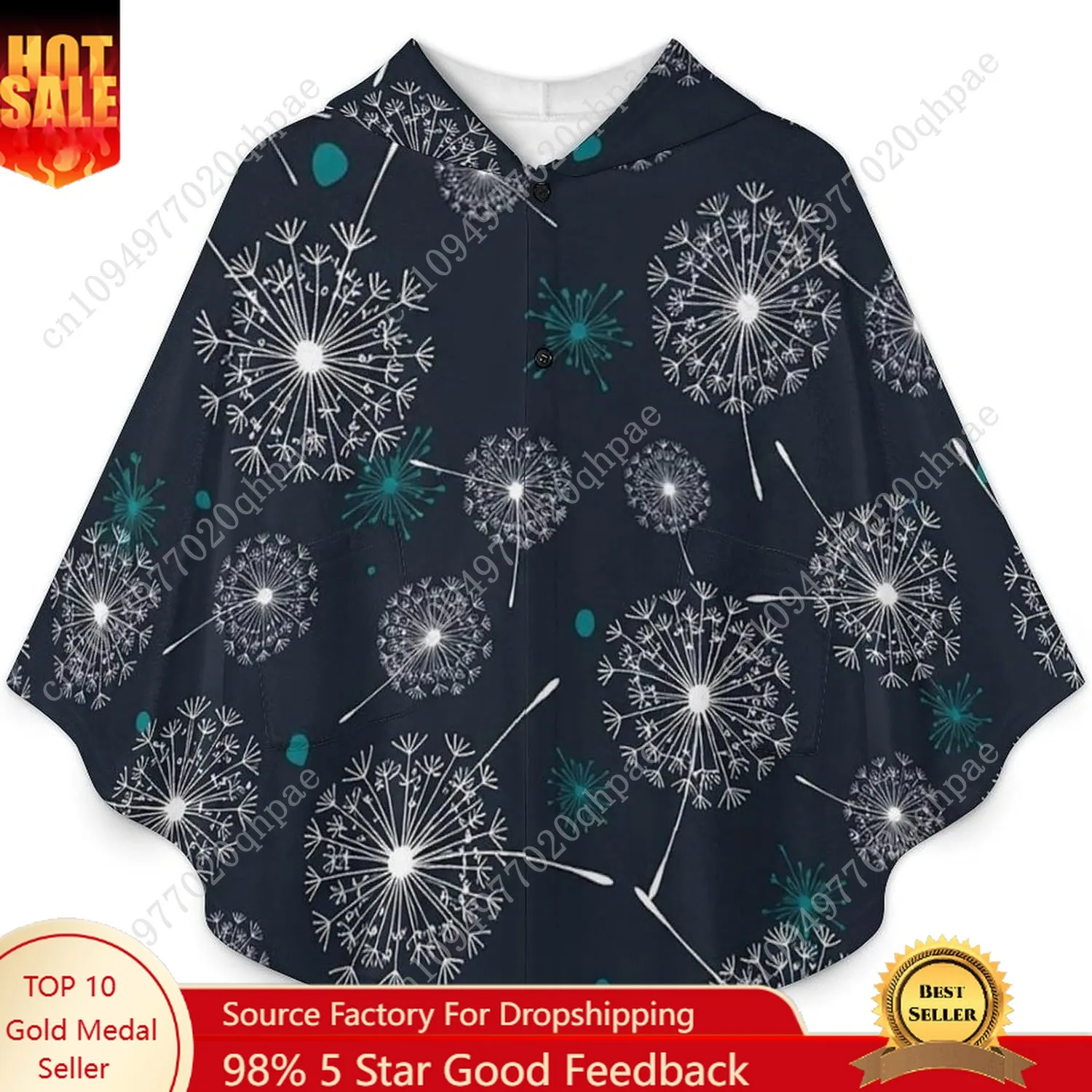 سترة بطانية مريحة من الفلانيل، هوديي كبير الحجم بنمط الهندباء مع جيوب للأطفال والمراهقين #1