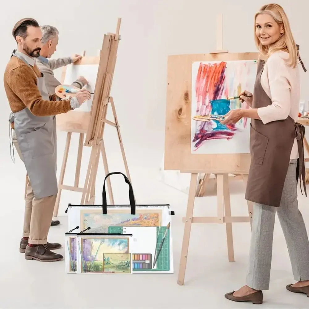 with Zipper and Handle Art Portfolio Bag Mesh PVC Multifunctional Mesh Art Bag Waterproof Thickened Project Bag Office Supplies
