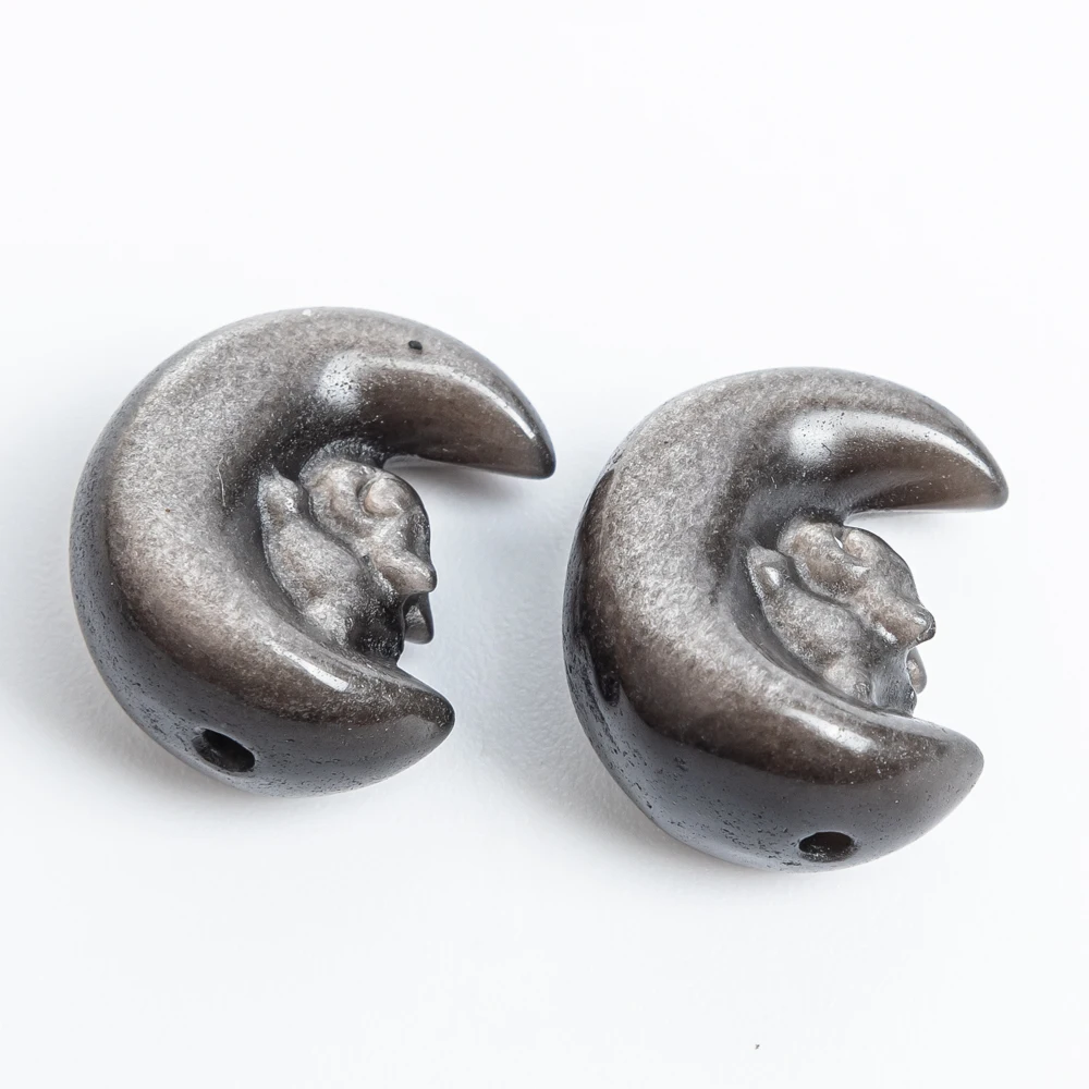 5Pcs Silver Obsidian Moon & Rabbit Pendant 19x16x10MM Silver Black Lunar Bunny Charms for Dreamy DIY Jewelry Making