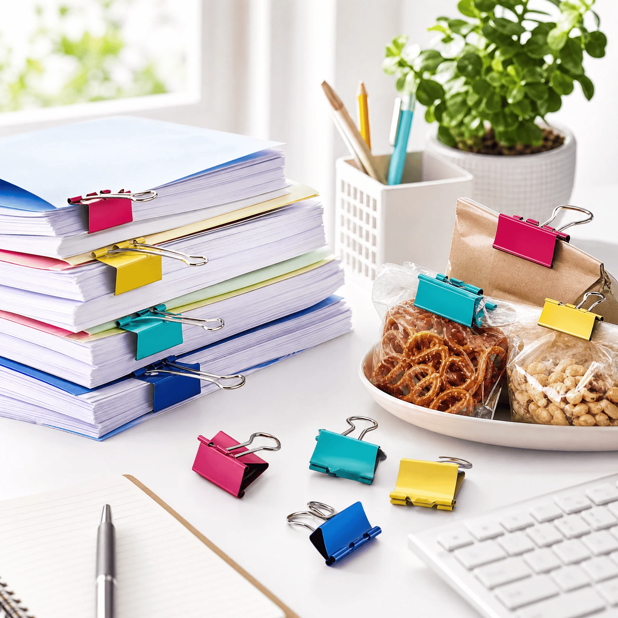 Metal Binder Clips with Coated Finish, Rust Resistant Foldback Clips for Office School Supplies, Strong Grip for Thick Papers File Organizing