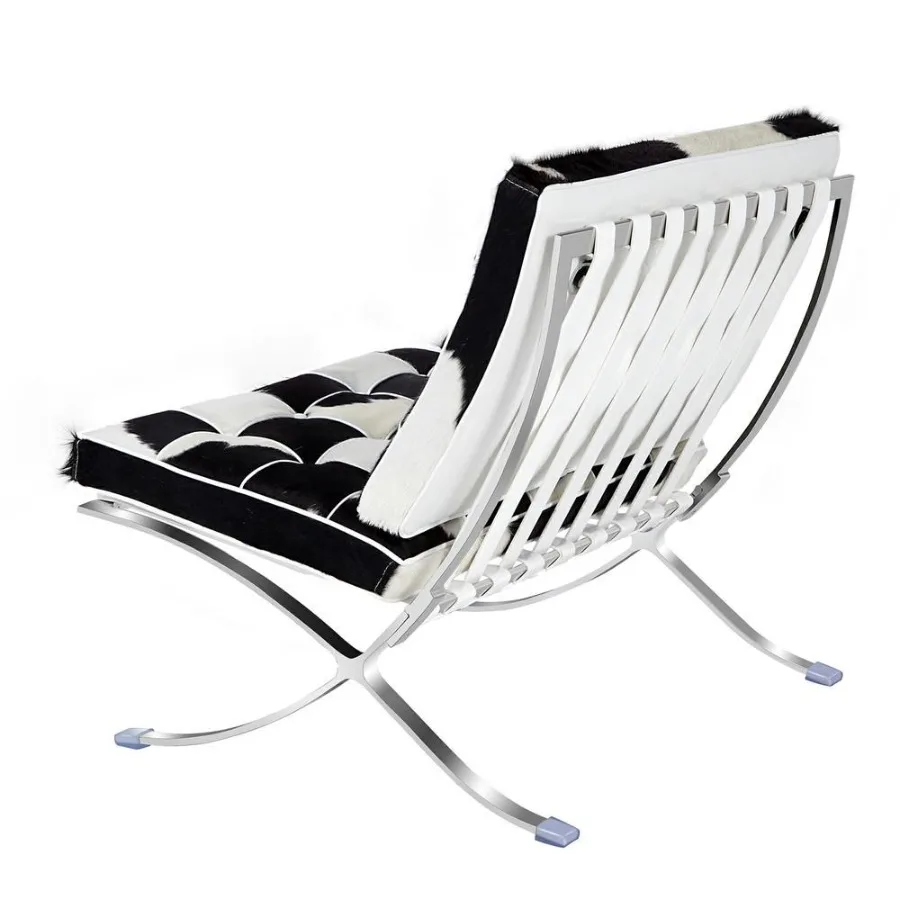 Mid-century Horse Fur Leather Lounge Chair Club Seat Chair Foldable high-end accent Chair ottoman