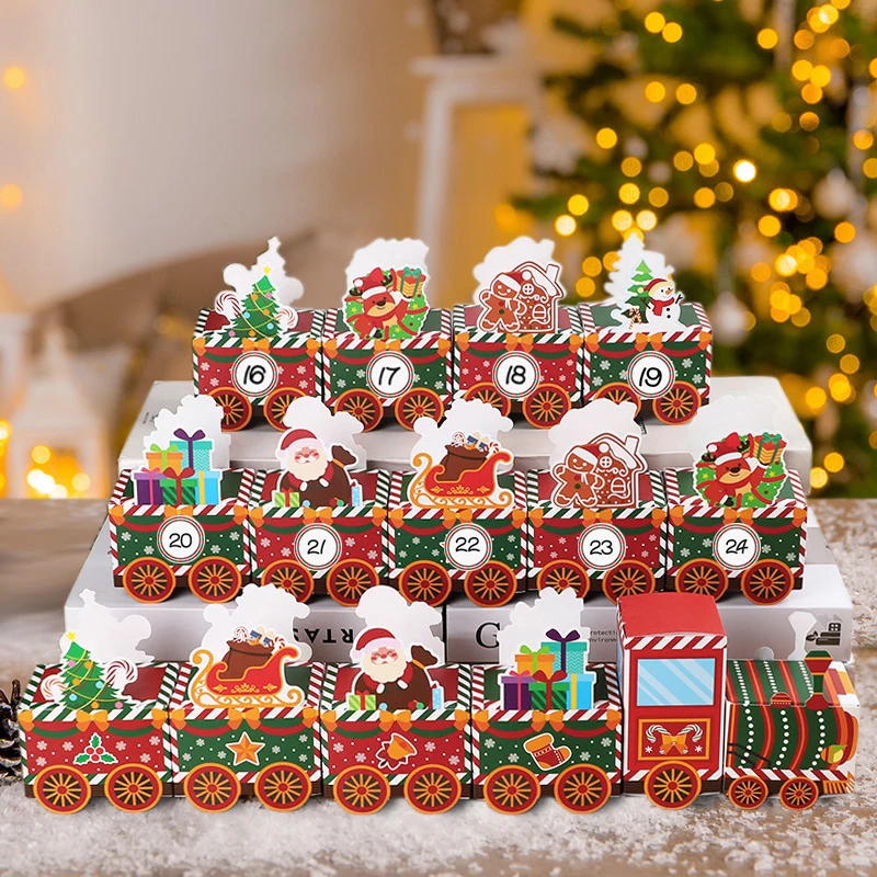 Adorno de tren de madera de Navidad con calendario de Adviento, pegatina de número, adornos de cuenta atrás de Navidad, decoración navideña