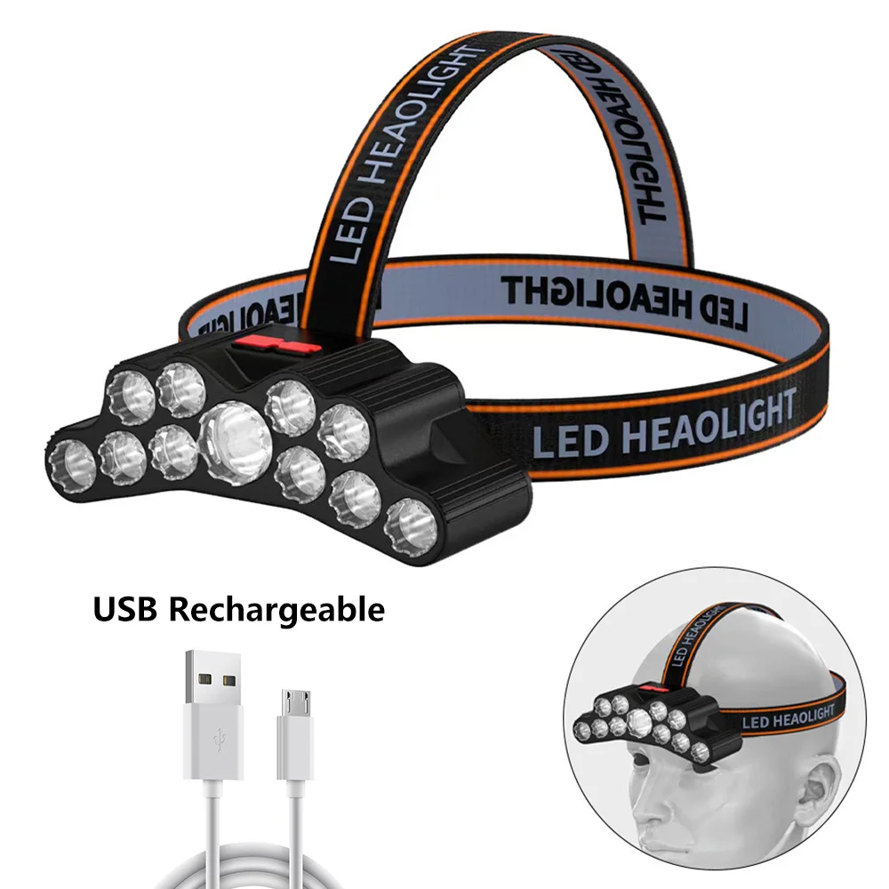 

11LED Headlight Rechargeable Headlamp Flashlight Outdoor Camping Lamp Night Running Light Waterproof Work Light Emergency Lamp