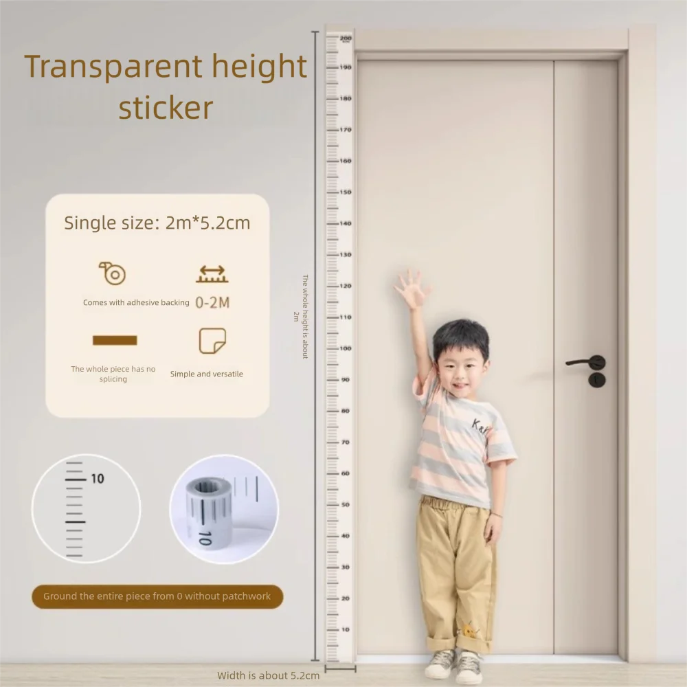 2M Height Height Measurement Sticker Waterproof Removable Height Measuring Tape Self-adhesive Transparent Child Growth Chart