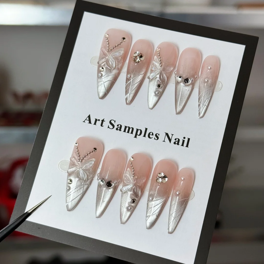 10pcs high-end Gentle temperament style, hand-painted three-dimensional butterfly, dazzling sparkly diamonds, gradient cat-eye