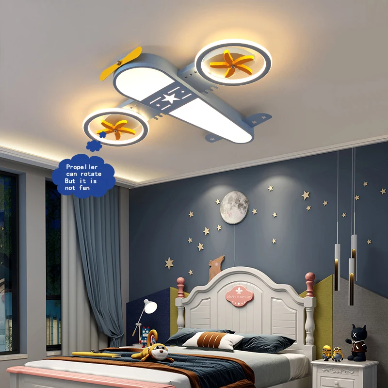 เด็กเครื่องบินเพดานไฟรีโมทคอนโทรล Dimming LED 220V การ์ตูนห้องนอนโคมไฟระย้าโคมไฟสำหรับ Boy Girl