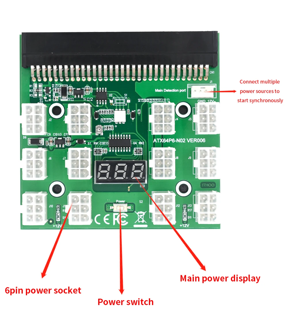 Voeding Breakout Board Voor Hp 750W/1200W Gpu Psu Power Module Server Kaart Conversie 6Pin Om 8Pin 50Cm Kabel Voor Btc Mijnbouw