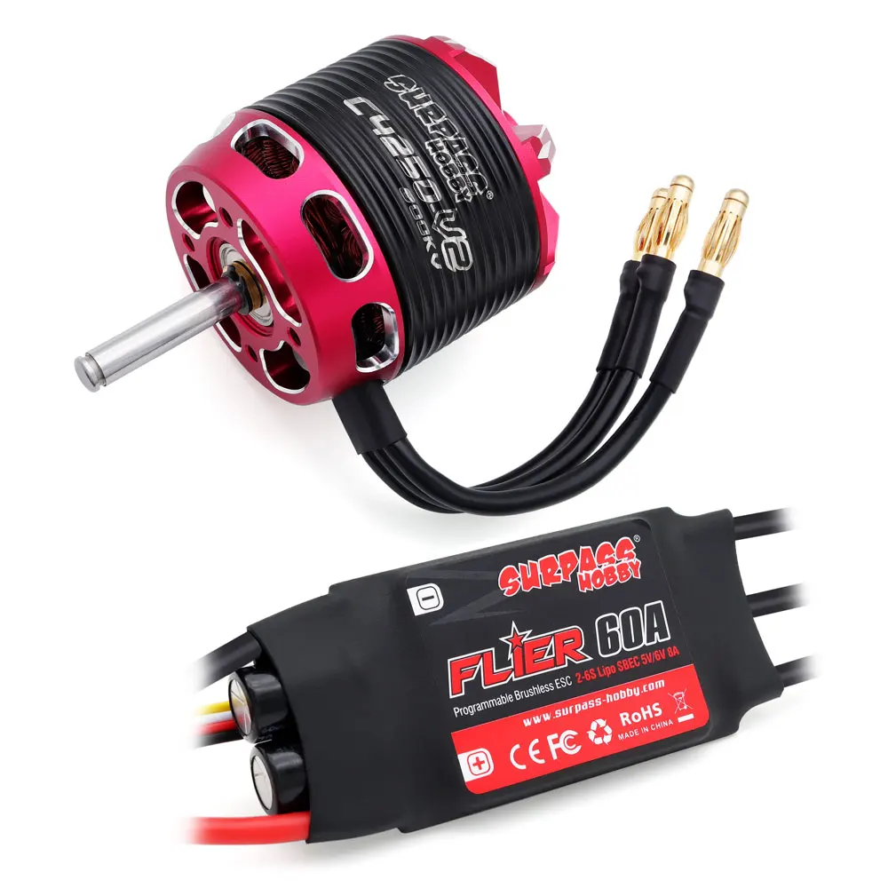 Surpass Hobby C4240 C4250 C4260 V2 2-6S Brushless Outrunner Motor with 60A 80A Brushless ESC For RC Aircraft Plane Multicopter