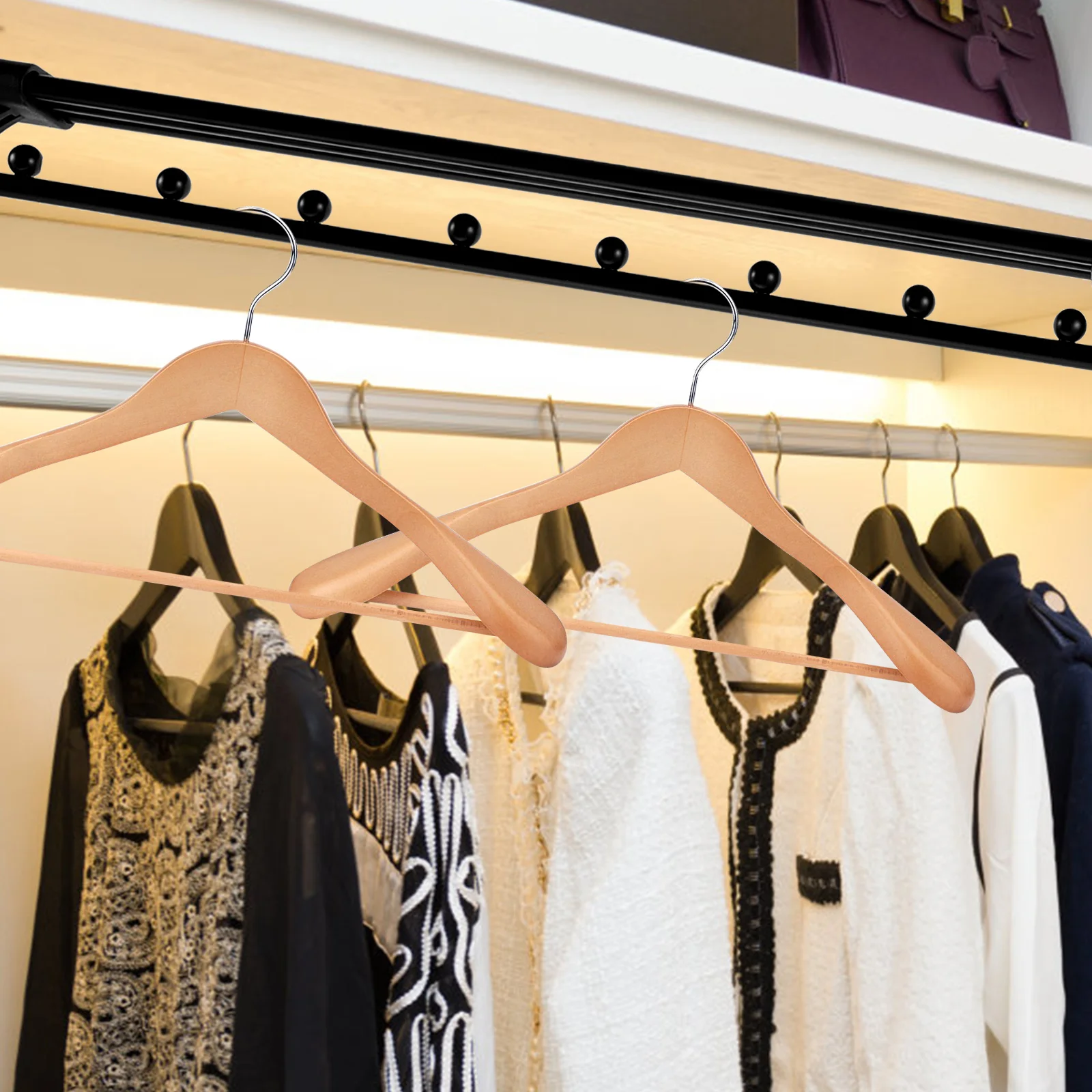 

Adjustable Closet Rod Wardrobe Hanger Clothing Organizer Portable ABS Rail for Space Saving Closet Rod