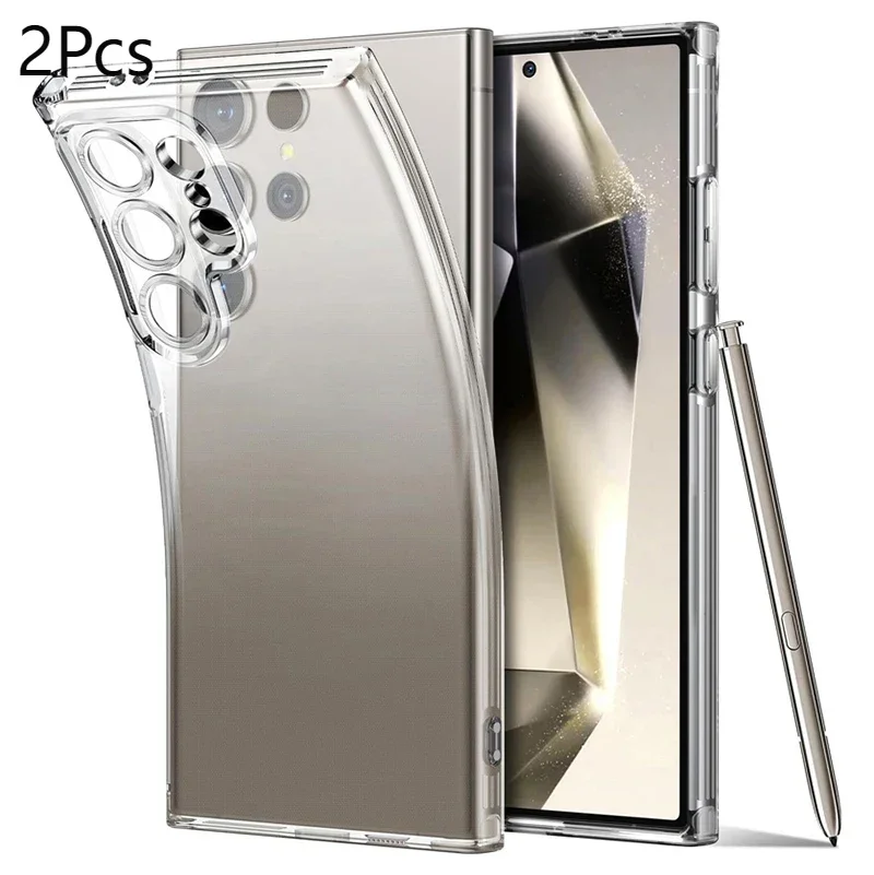 

2pcs Original Clear Silicone Case For Galaxy Samsung S24 S23 S22 S21 Ultra FE Plus Ultra Thin Crystal Soft TPU Cover A14 A34 A54