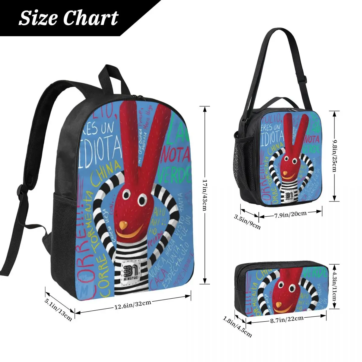 3Pcs 31 Minutos School bags Set for Boy Girl Pen Bags Backpack Sets with Lunch Box For School Students Knapsack