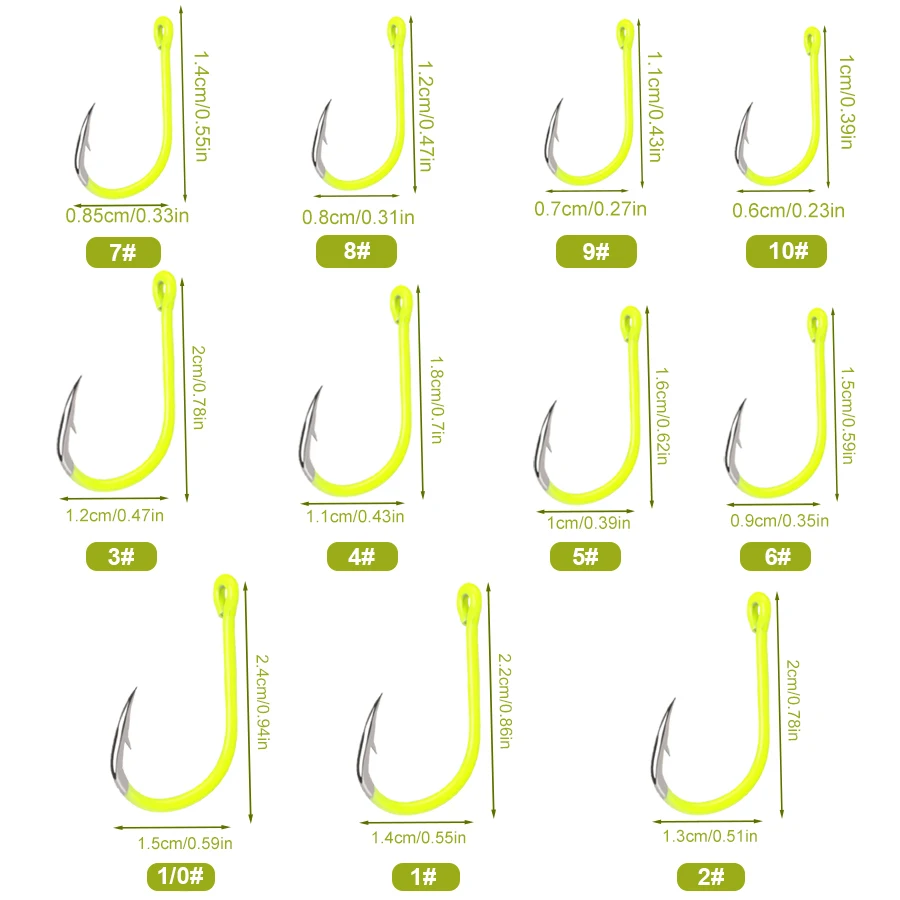 FTK 100pcs Fluorescent Fishing Hooks Barbed Single Circle Carp Hook Carbon Steel Sea Fishinhook Fly Fishing Tackle Accessories