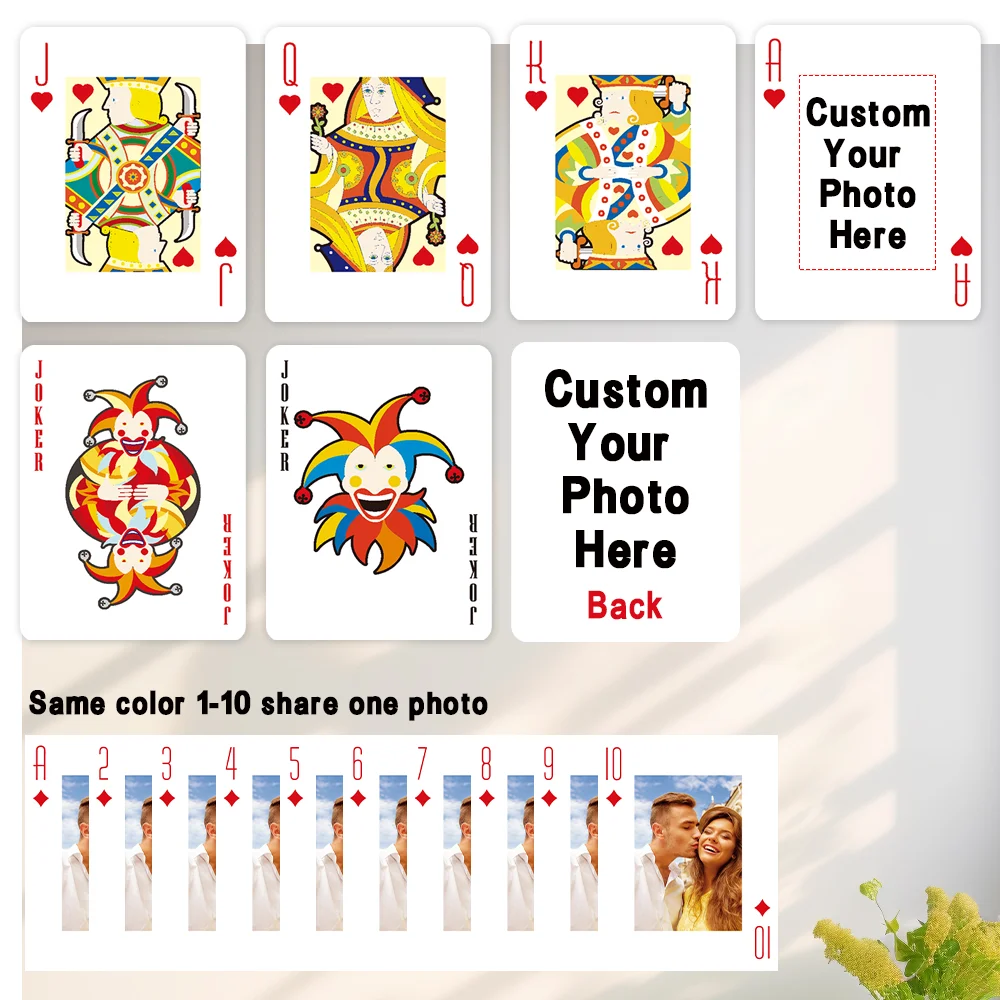 54pcs/1set Sheets Customizable Poker Cards, Customisable 5 Photos, for Couples & Families, Tabletop Game Cards, Anniversary Gift - view 5