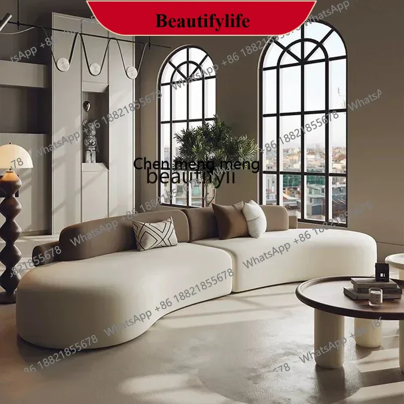 Z183 Y48 sofá curvo de viento crema, sofá ligero de diseño de lujo para sala de estar, sofá de tela para salón de belleza