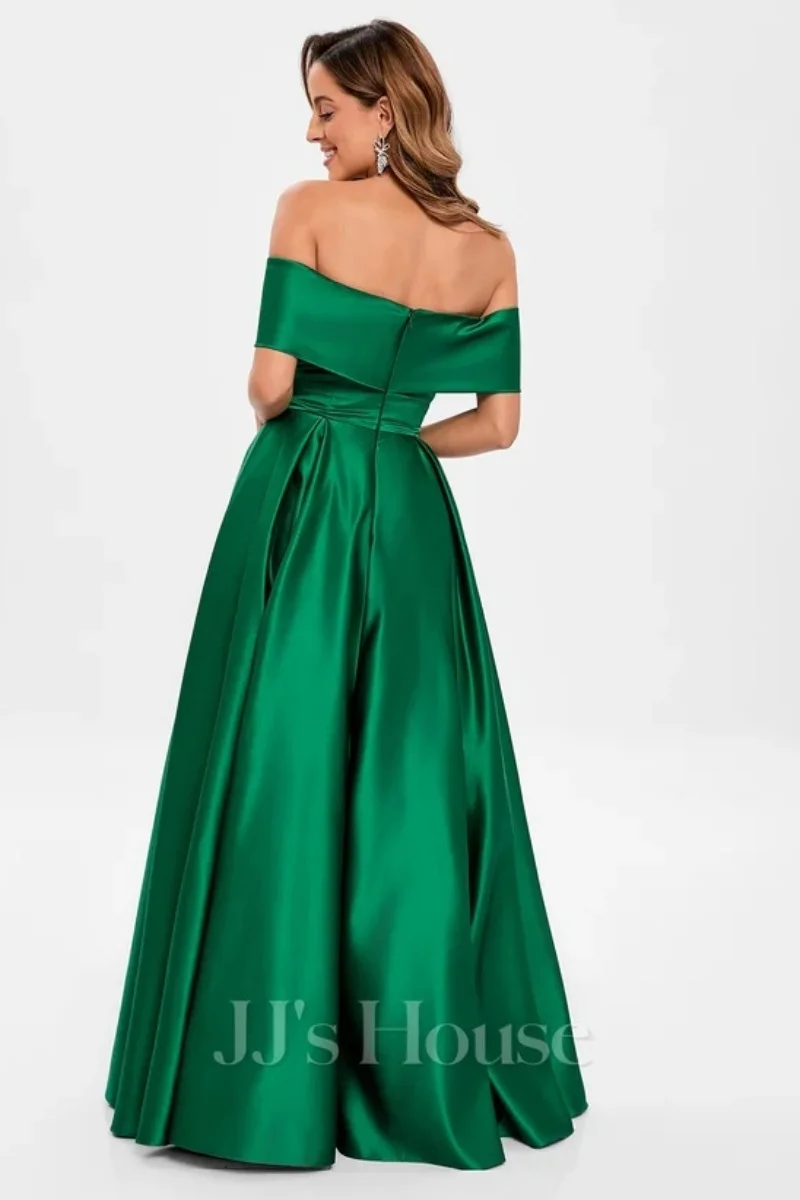 Jessica Green Wedding Dress Sexy Off-shoulder Side Slit Prom Dresses A-Shape Satin Elegant Lady Bespoke Occasion Dresses