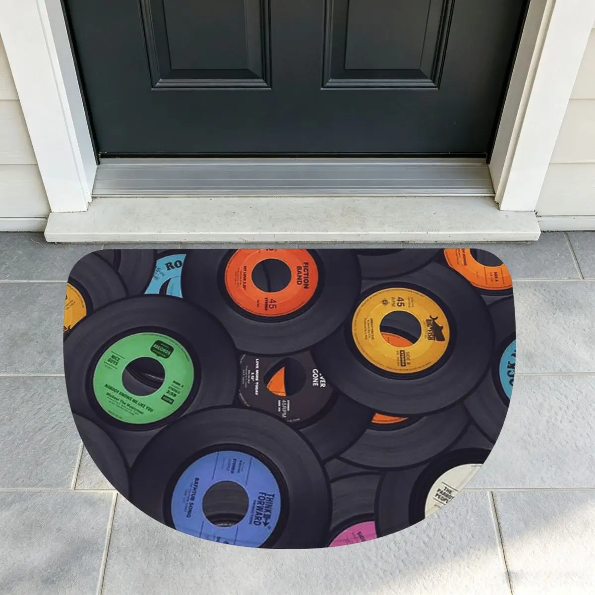 Nostalgic Retro Vinyl Record Street Hip Hop Soft Flannel Half Round Doormat Non Slip Bathroom Mat Absorbent Floor Carpet
