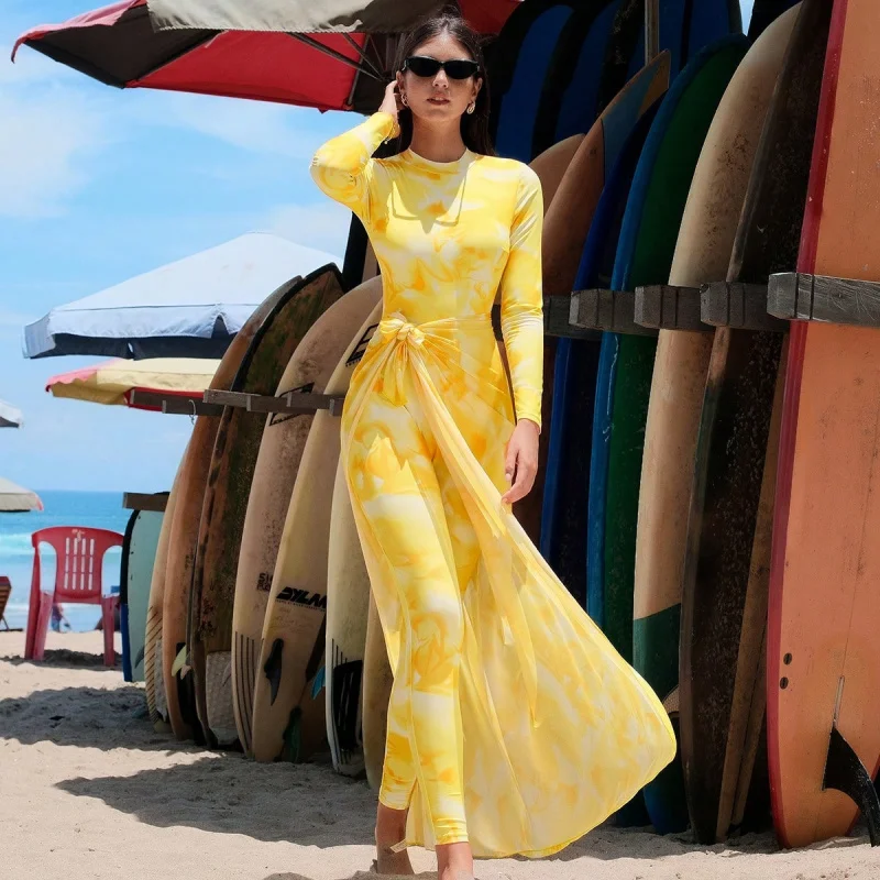 

Long-sleeved one-piece swimsuit for women, sexy beach vacation surfing sun protection diving suit two-piece swimsuit for women