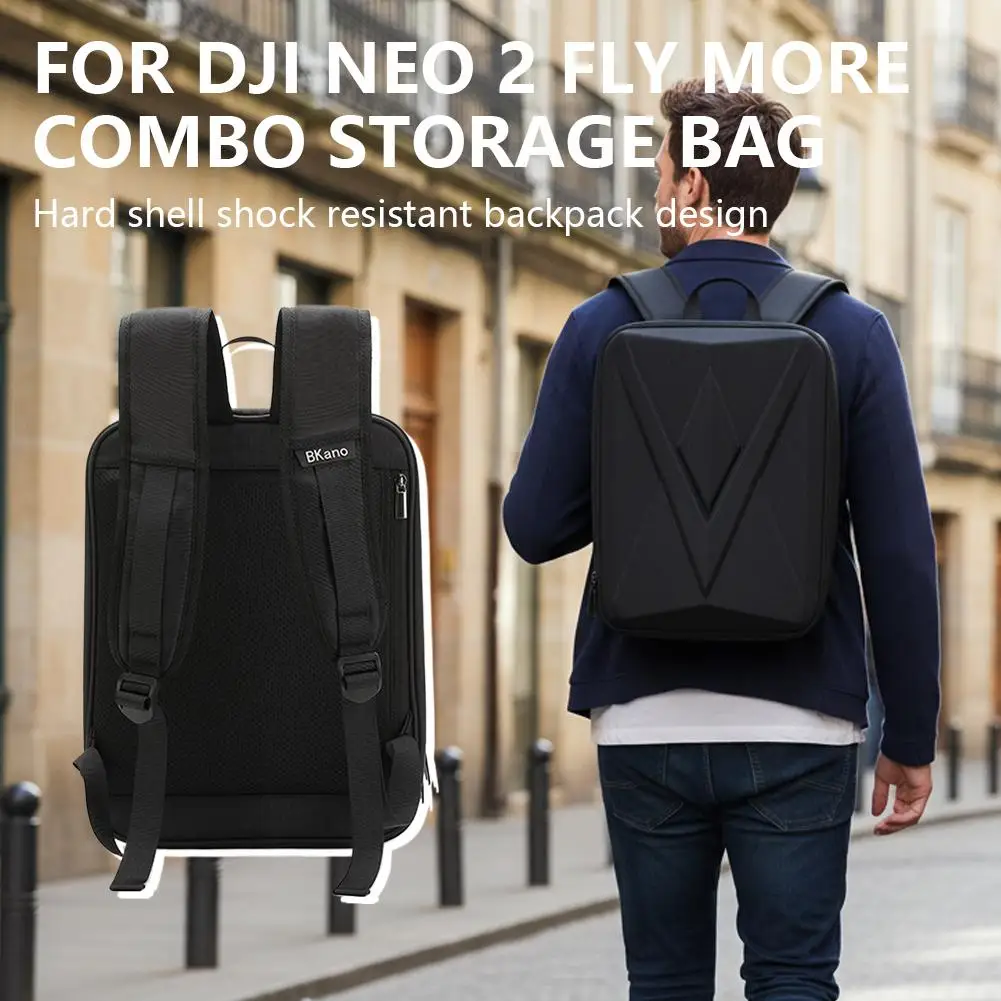 Large Capacity Backpack For DJI Neo2 Motion-sensing Storage Bag Waterproof Storage Hard-shell Backpack Black Travel Drone B W3X6