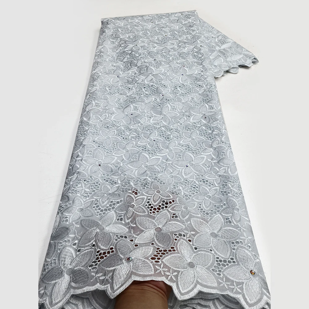 Nigerian Cotton Voile Lace Fabric With Stones 2024 African Swiss Voile Lace Fabric For Sewing Women Wedding Party Dress