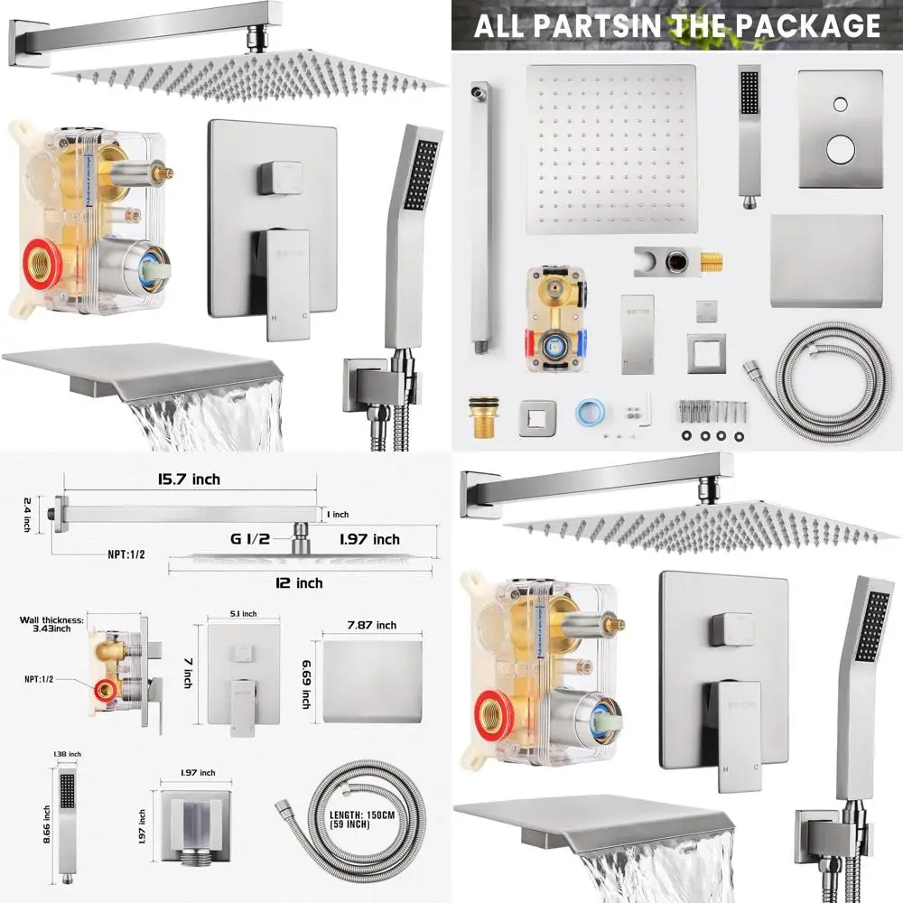 

12 Rainfall Shower System with Handheld, Tub Spout, Brushed Nickel Finish