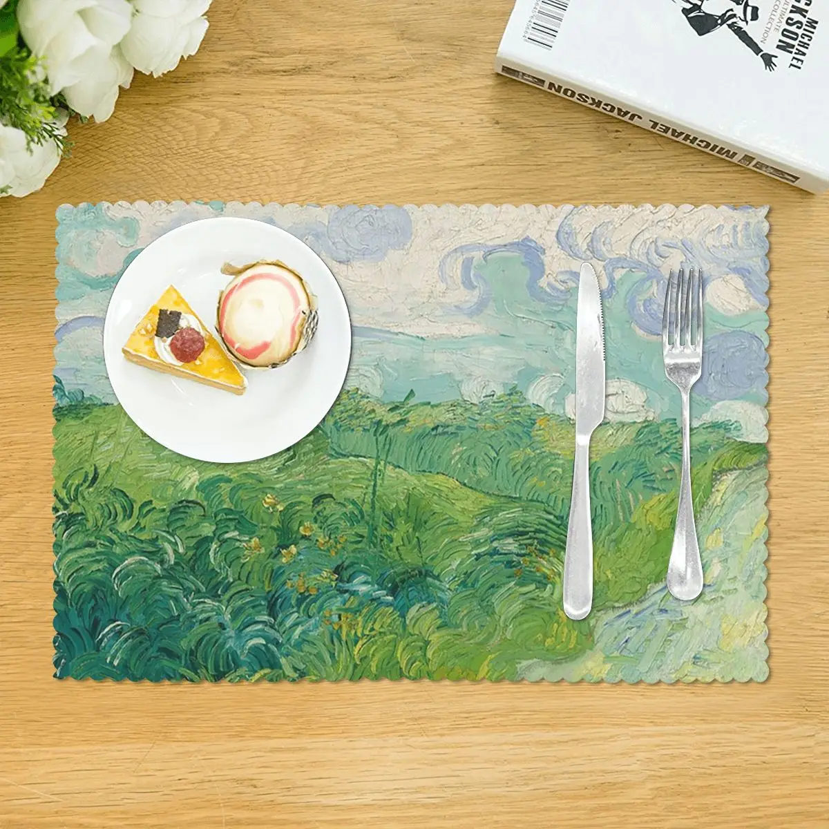 Green Wheat Fields, Auvers, Vincent Van Gogh Placemat Washable Plate Mat for Dining Table Bowl Coaster Super Absorbent Mats