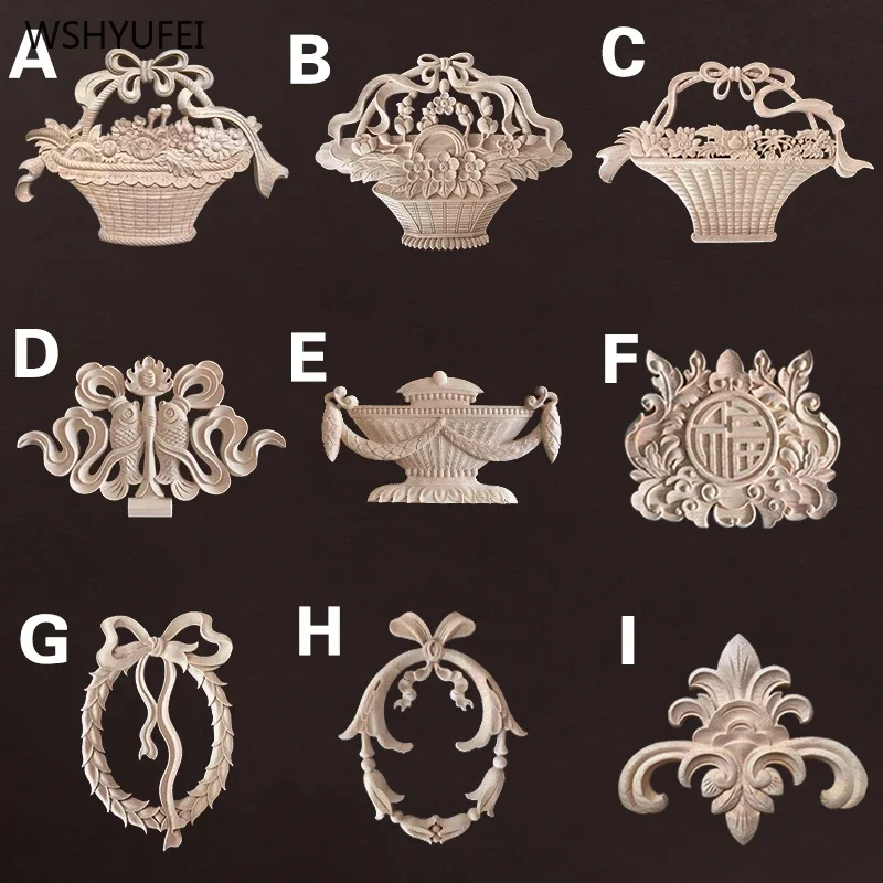 Direct selling wood corner flower carving wood carving decals home furniture carving decorative decals wooden window decoration