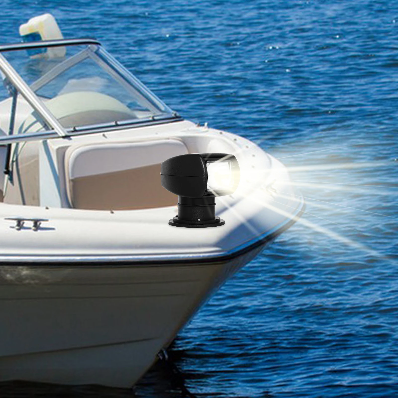 DC12V 100W Marine Spotlight Remote Control  800m Boats Searchlight IP66 Waterproof w/360° Rotation Halogen Yacht Light