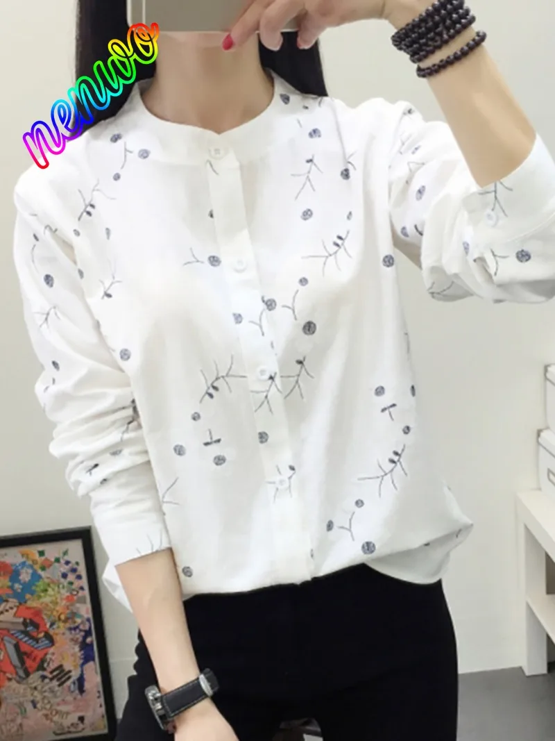 

Качественные вышитые женские блузки и рубашки из хлопка и льна для весны и лета, повседневные топы с воротником-стойкой и длинным рукавом